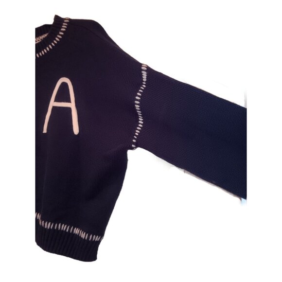 Anthropologie Moon & Madison Blue Oversized Cropped USA Knit Sweater Sz XS - Picture 4 of 6